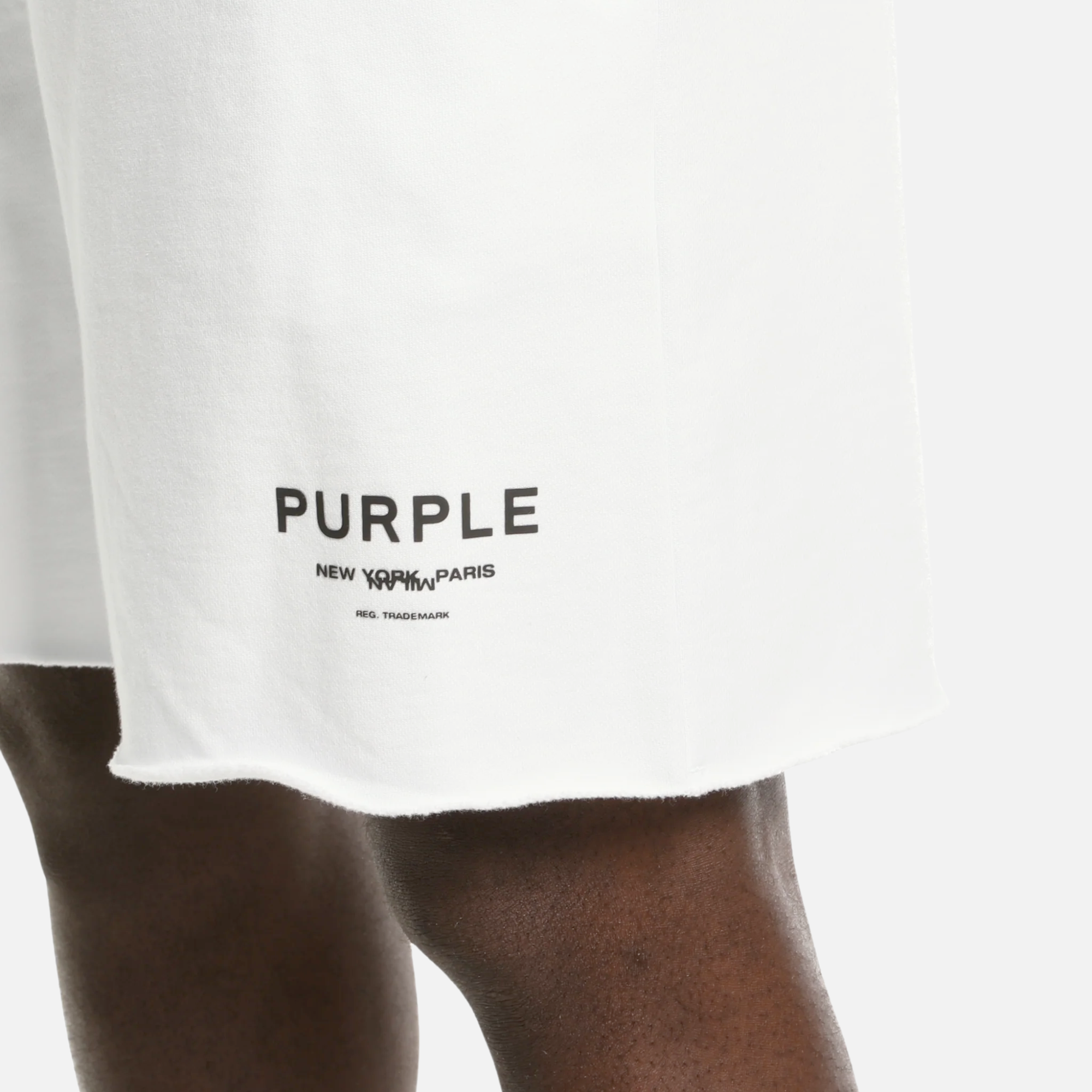 Purple Brand White Fleece Cities Signature Shorts