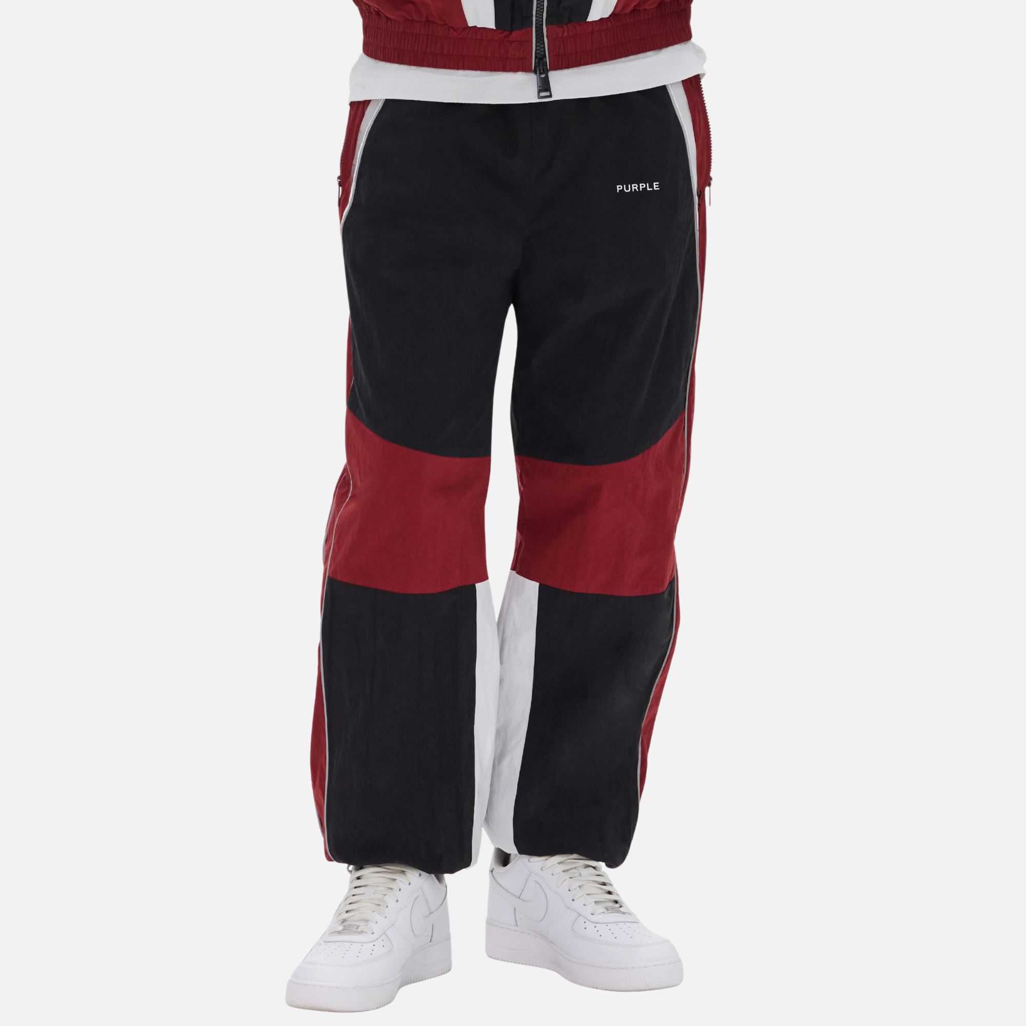 Purple Brand Black Red Poplin Wordmark Track Pants