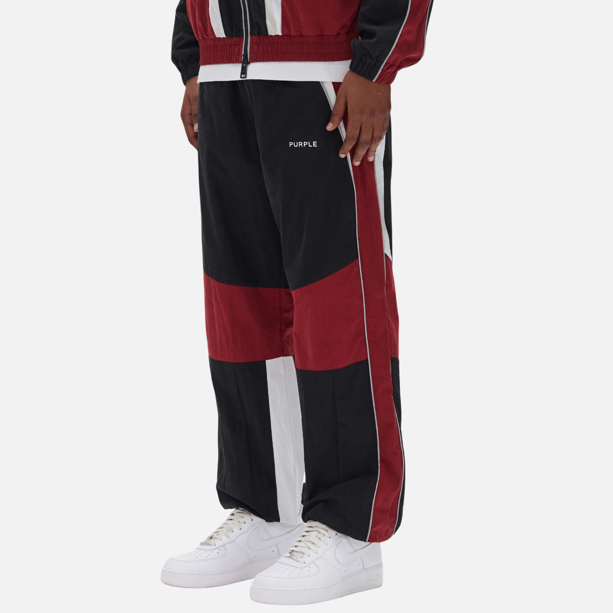 Purple Brand Black Red Poplin Wordmark Track Pants