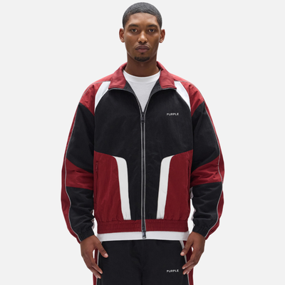 Purple Brand Black Red Poplin Wordmark Track Jacket