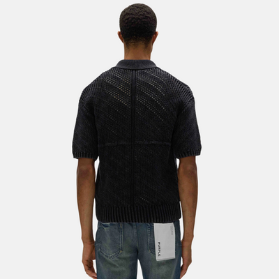 Purple Brand Black Acid Wash Gothic P Knit Polo