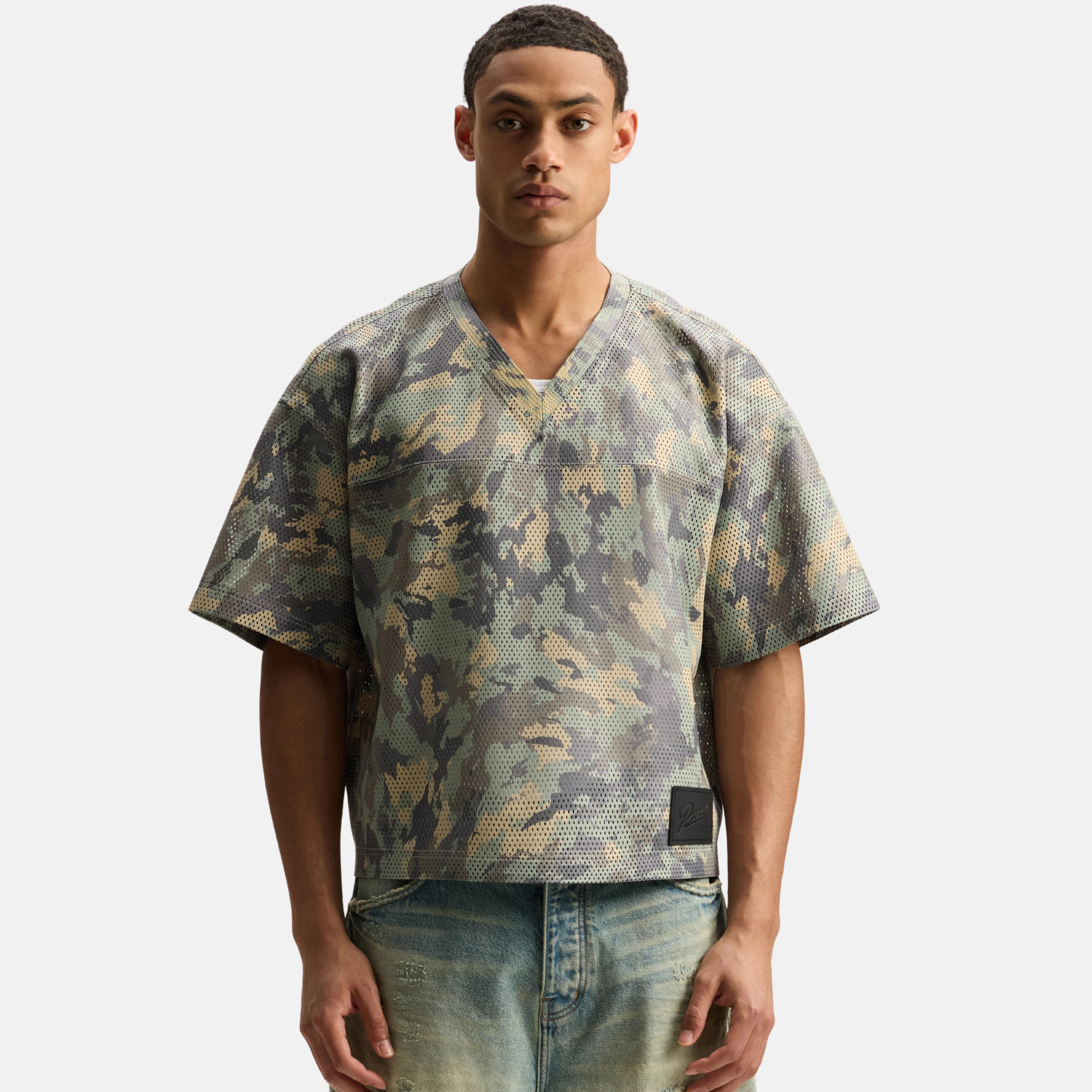 Purple Brand Camo Leather Mesh T-Shirt
