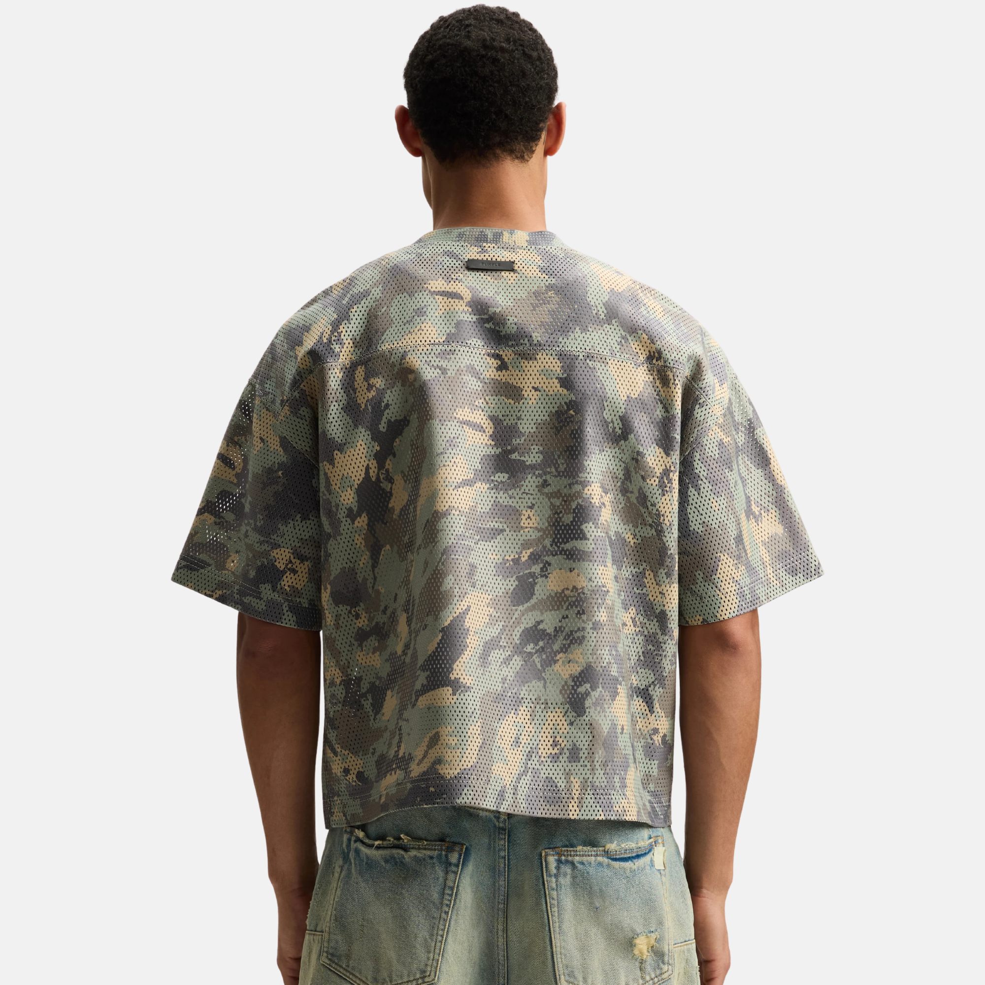 Purple Brand Camo Leather Mesh T-Shirt
