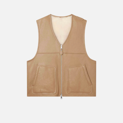 Purple Brand Tan Slab Wordmark Shearling Vest