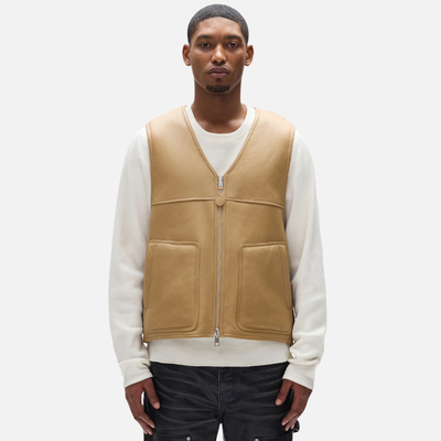 Purple Brand Tan Slab Wordmark Shearling Vest