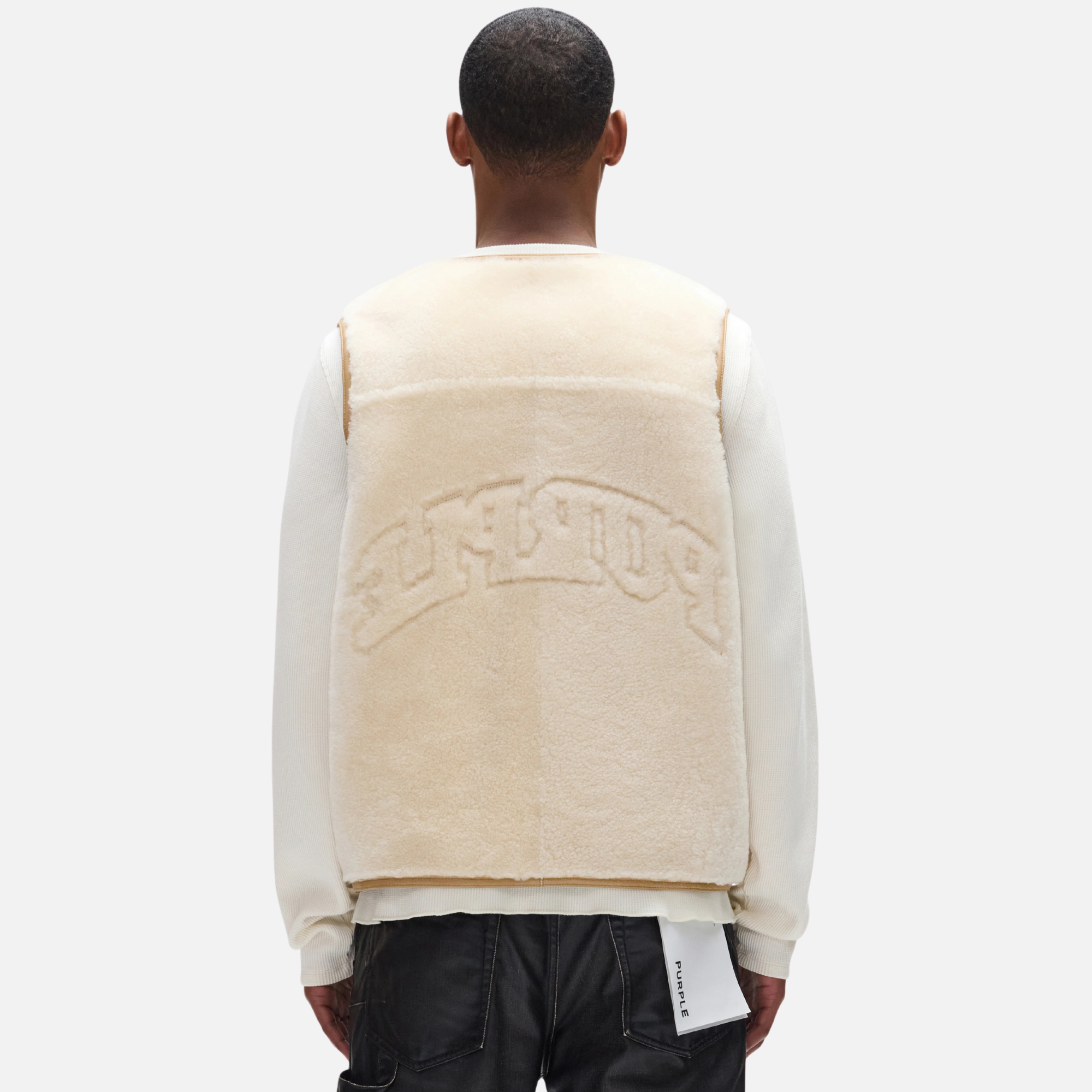 Purple Brand Tan Slab Wordmark Shearling Vest