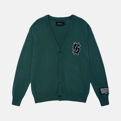 Ksubi Military Green Dug Out Knit Cardigan