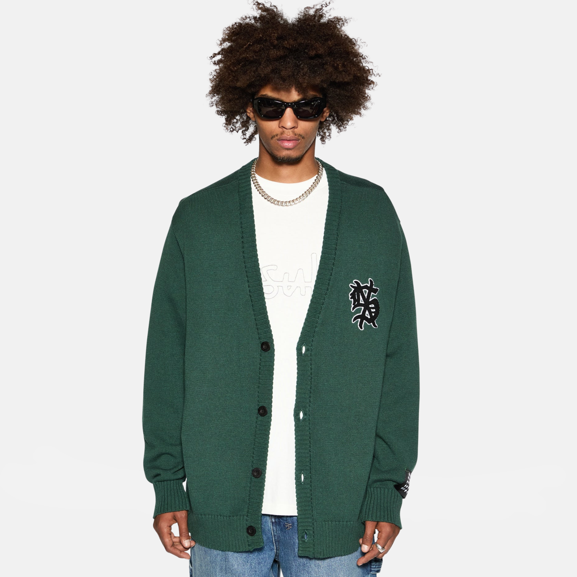 Ksubi Military Green Dug Out Knit Cardigan