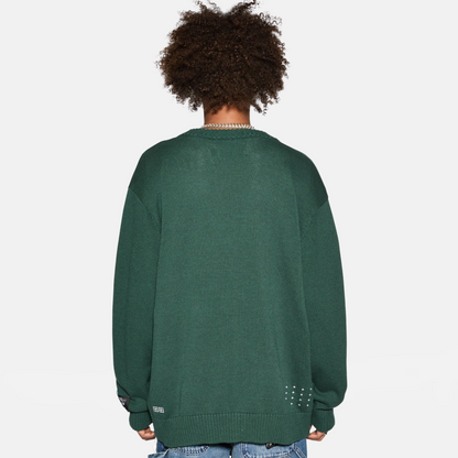 Ksubi Military Green Dug Out Knit Cardigan