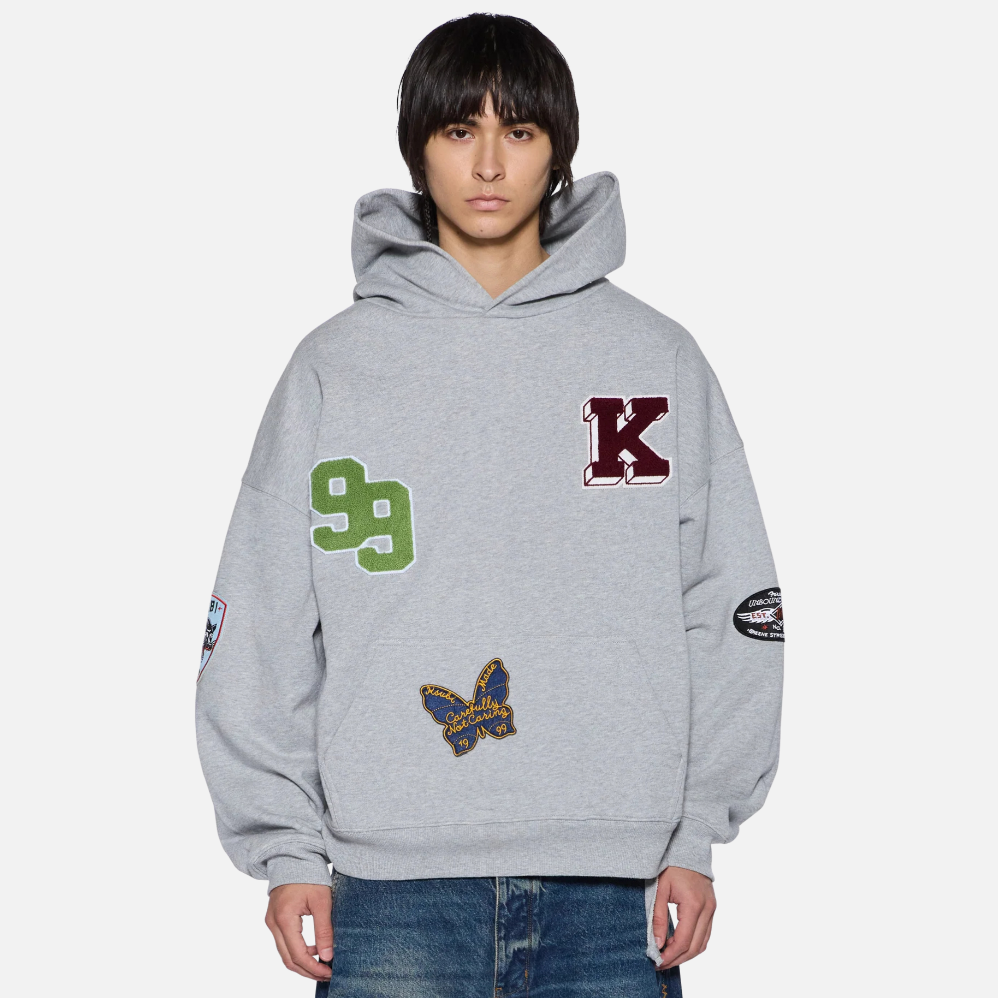 Ksubi Grey Marle Patched Ekcess Hoodie