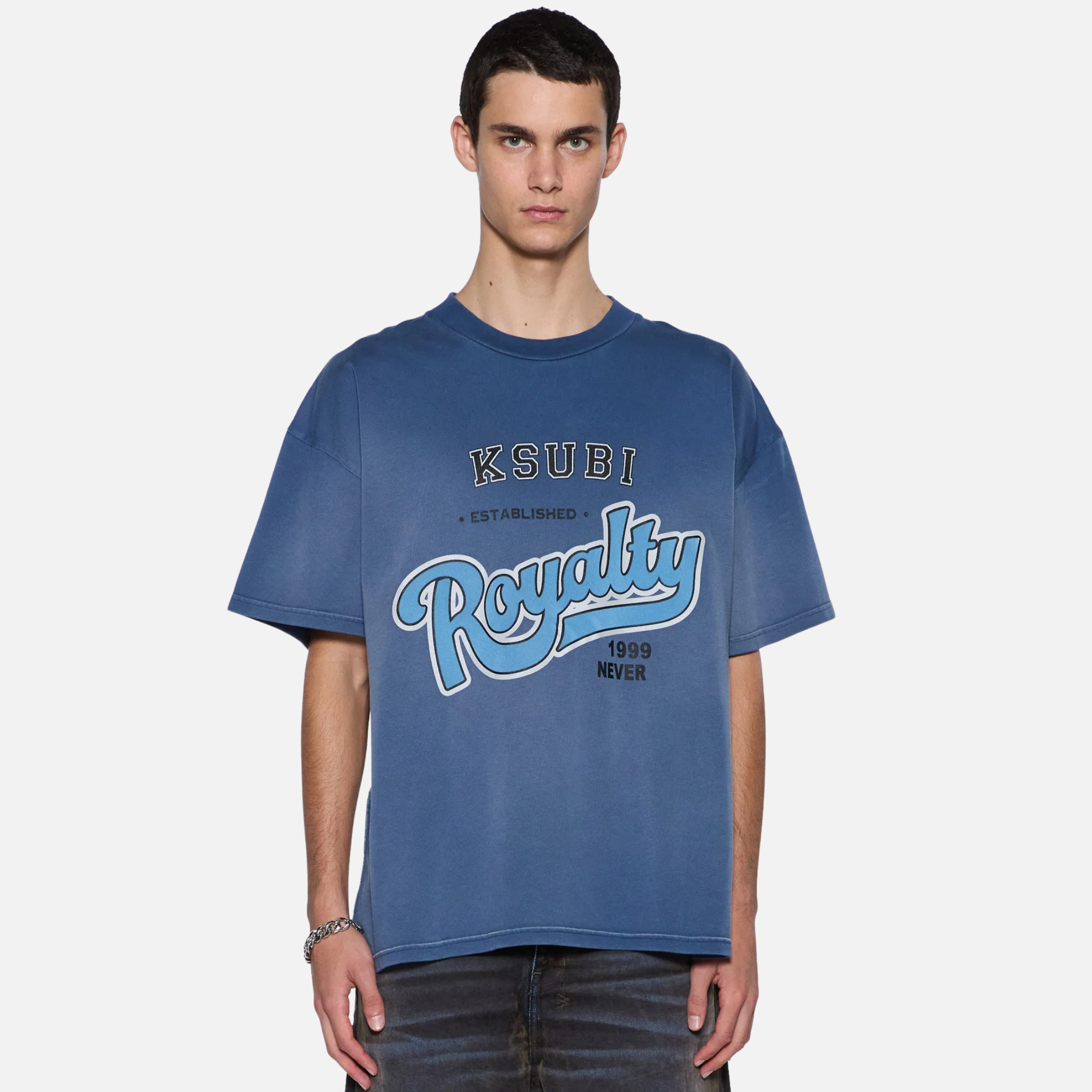 Ksubi Dark Blue Champions Ekcess Ink Fade  T-Shirt