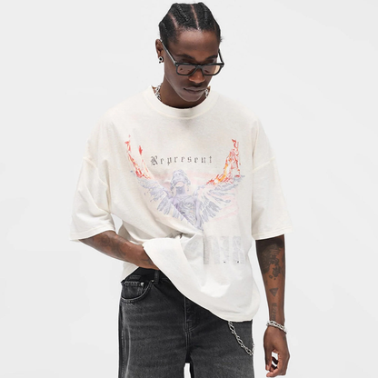 Represent Wahed Ecru Living Legend Legacy Reversible T-Shirt