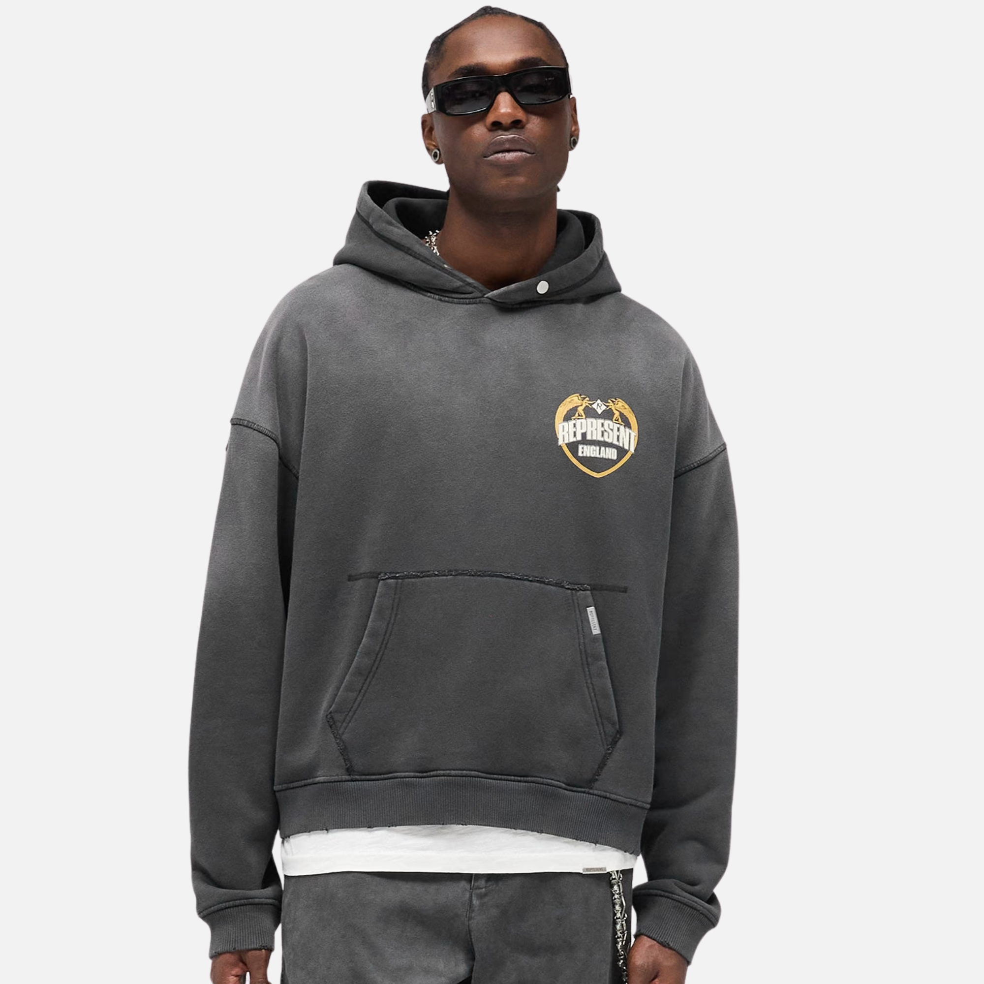 Represent Stained Black Angel Border Hoodie