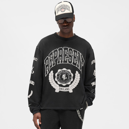 Represent Stained Black Legacy Crest Long-Sleeve T-Shirt