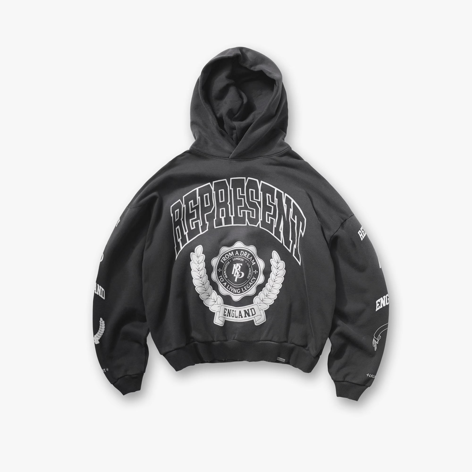 Represent Stained Black Legacy Crest Hoodie