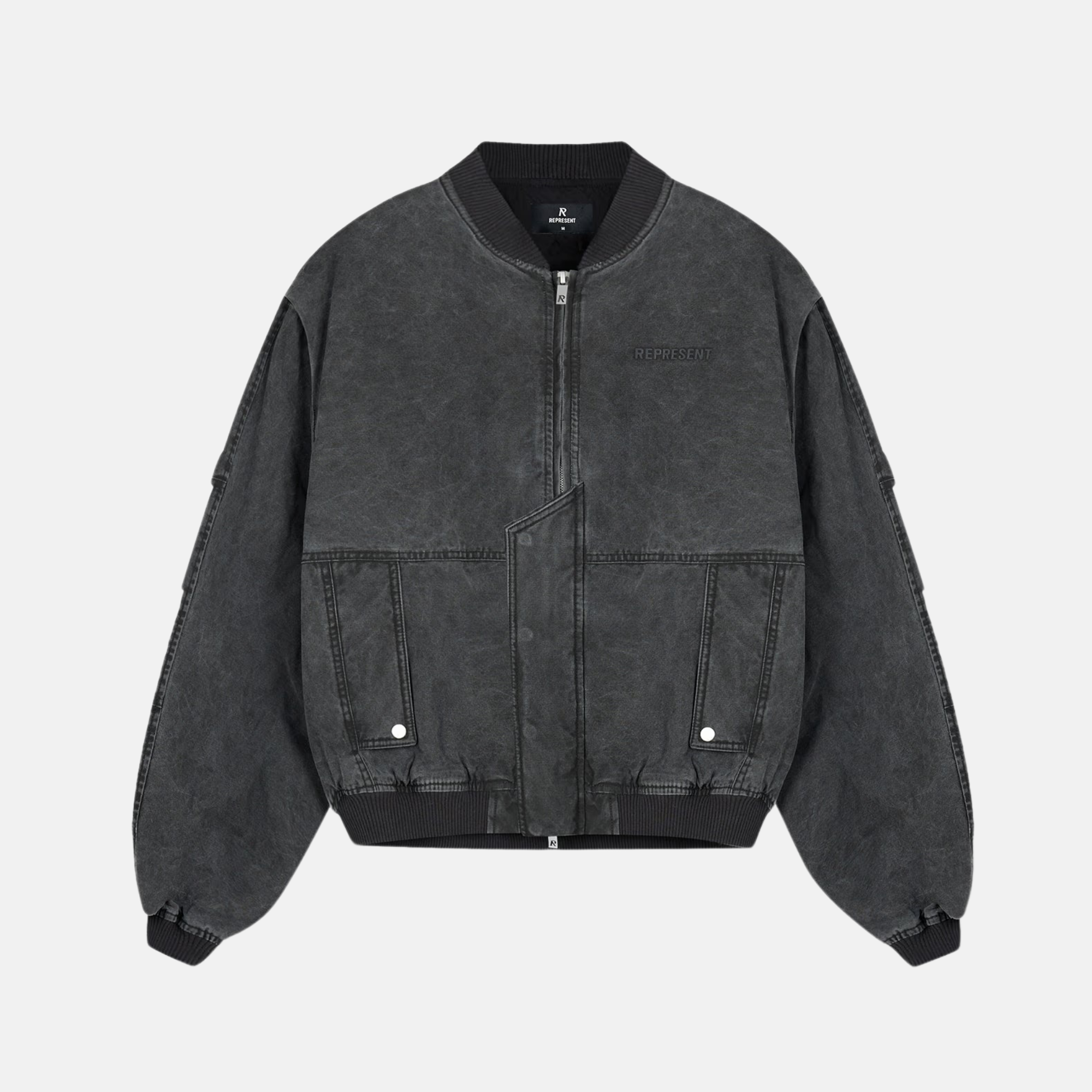 Represent Stained Black Inset Sleeve Bomber Jacket