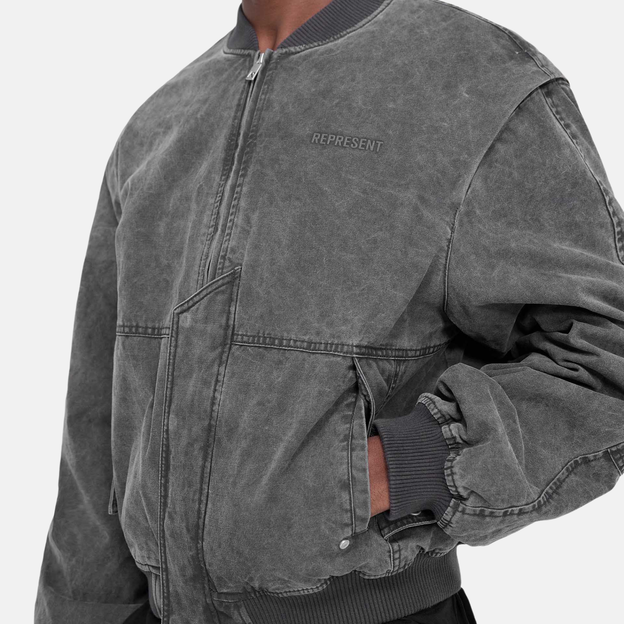 Represent Stained Black Inset Sleeve Bomber Jacket