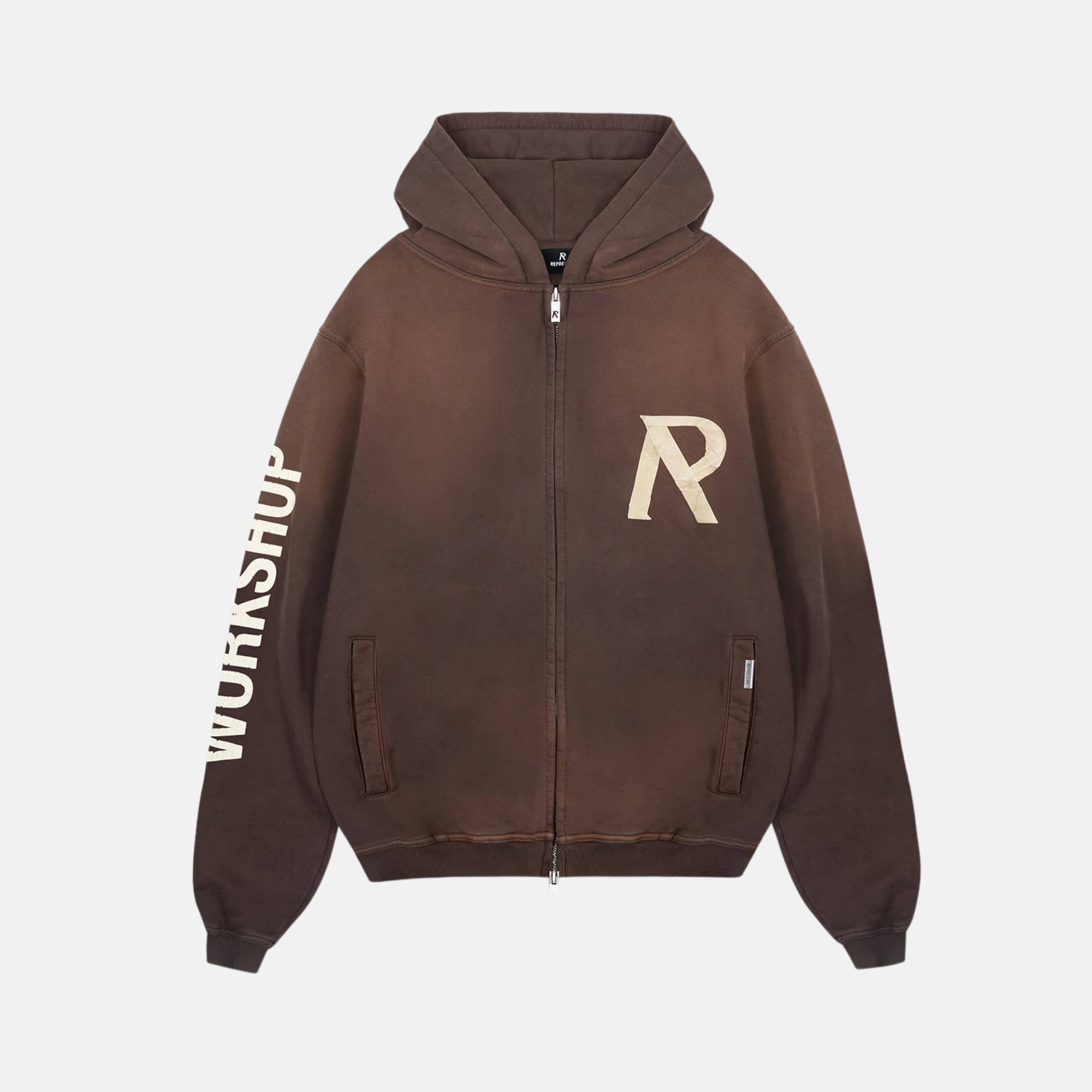 Represent Cedar Brown Masking Tape Initial Zip Hoodie