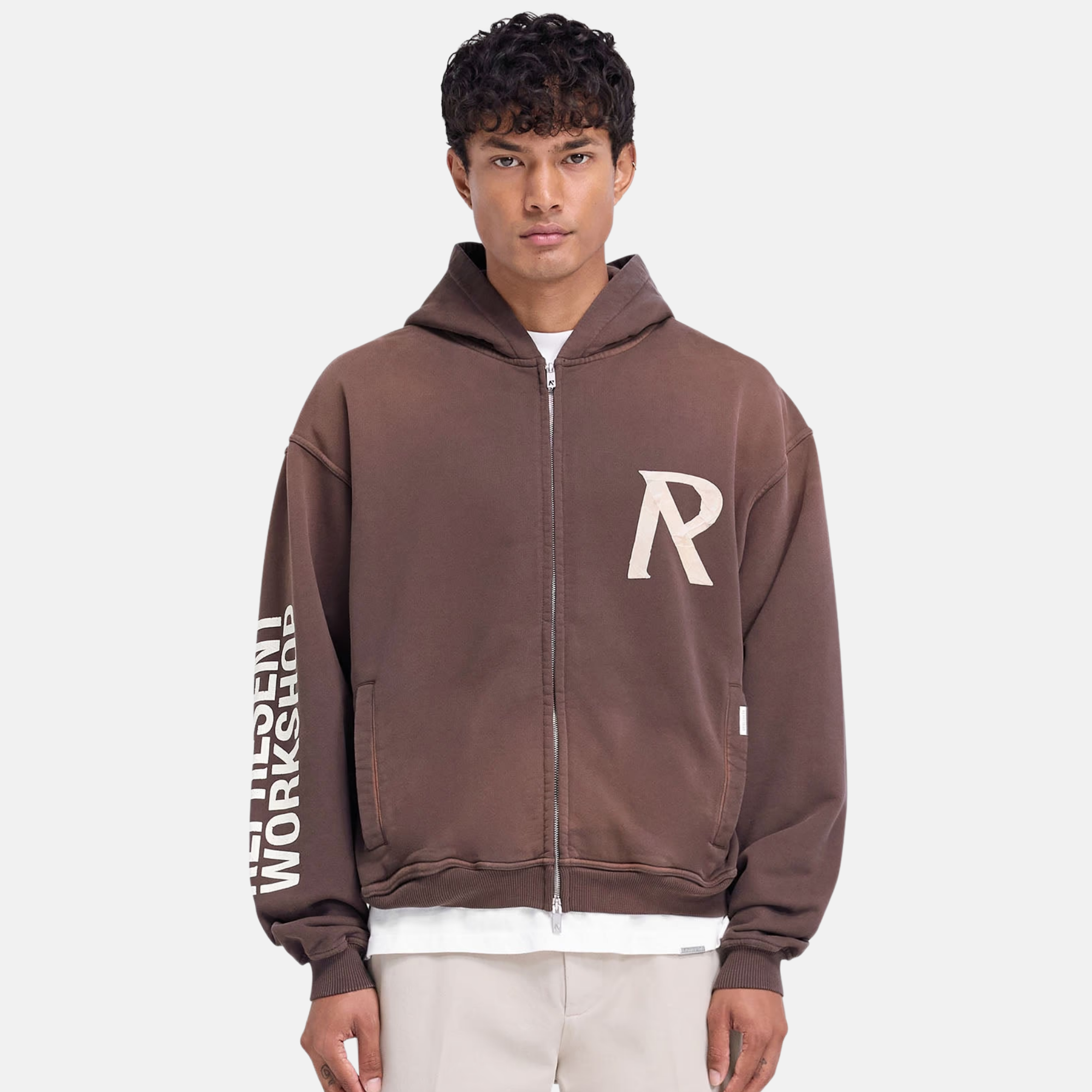 Represent Cedar Brown Masking Tape Initial Zip Hoodie