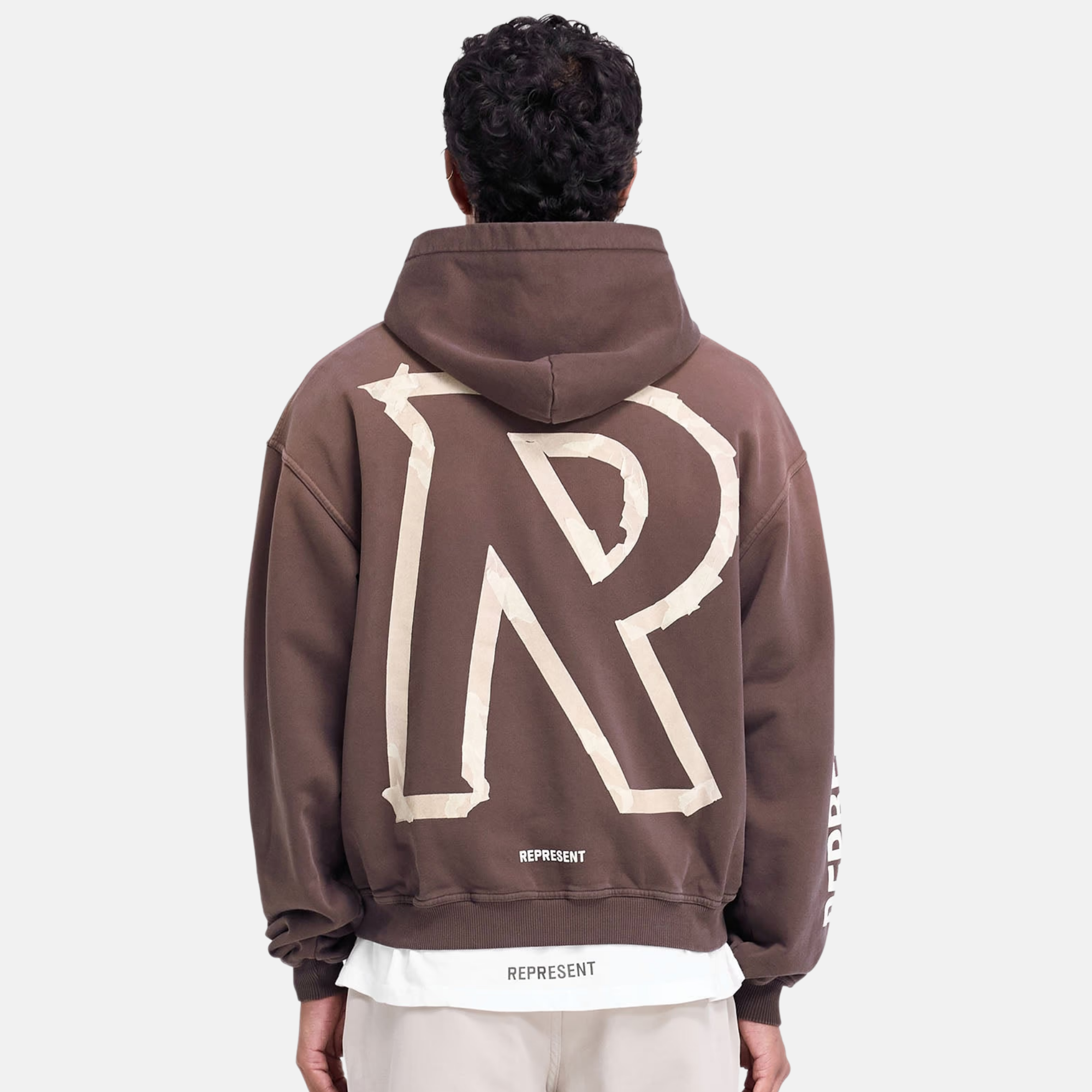 Represent Cedar Brown Masking Tape Initial Zip Hoodie