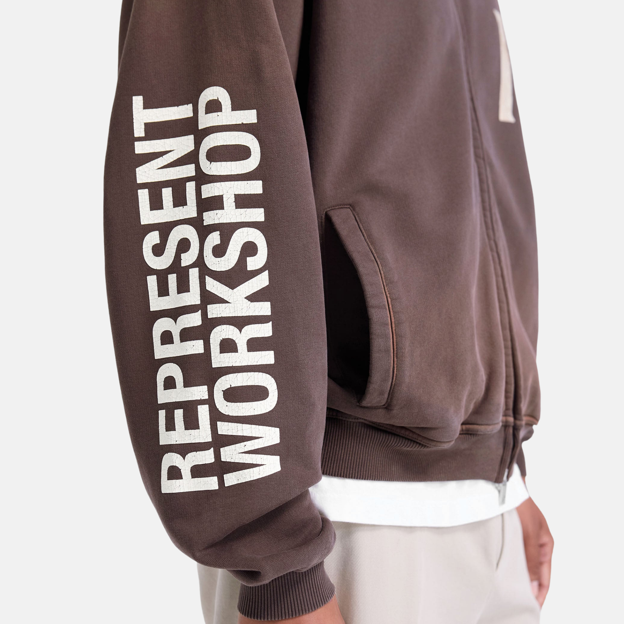 Represent Cedar Brown Masking Tape Initial Zip Hoodie