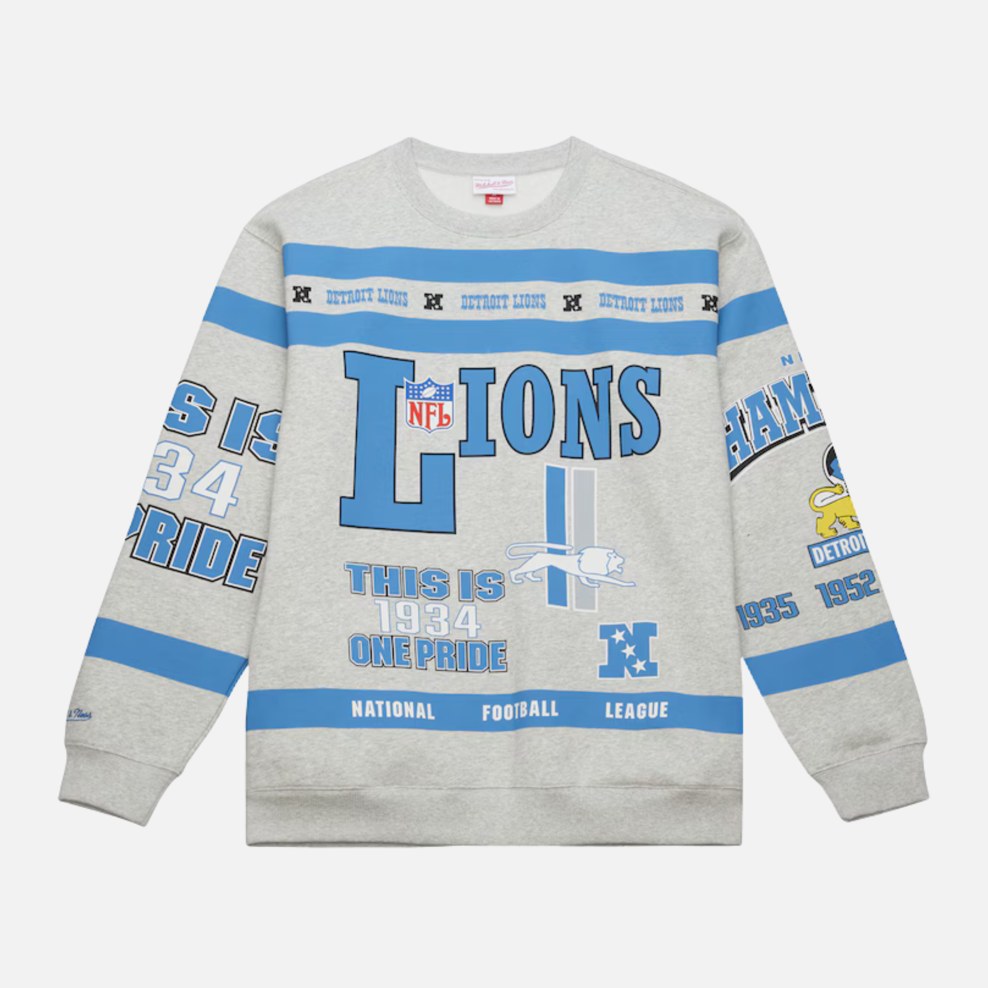 Mitchell & Ness NFL AOP Fleece Crew Vintage Logo Detroit Lions
