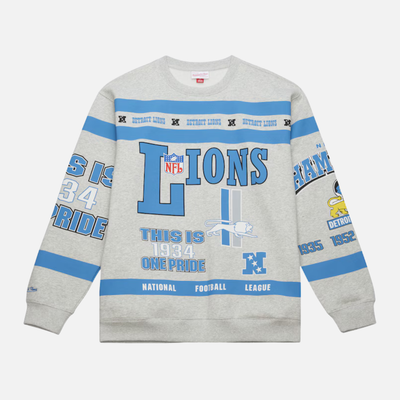 Mitchell & Ness NFL AOP Fleece Crew Vintage Logo Detroit Lions