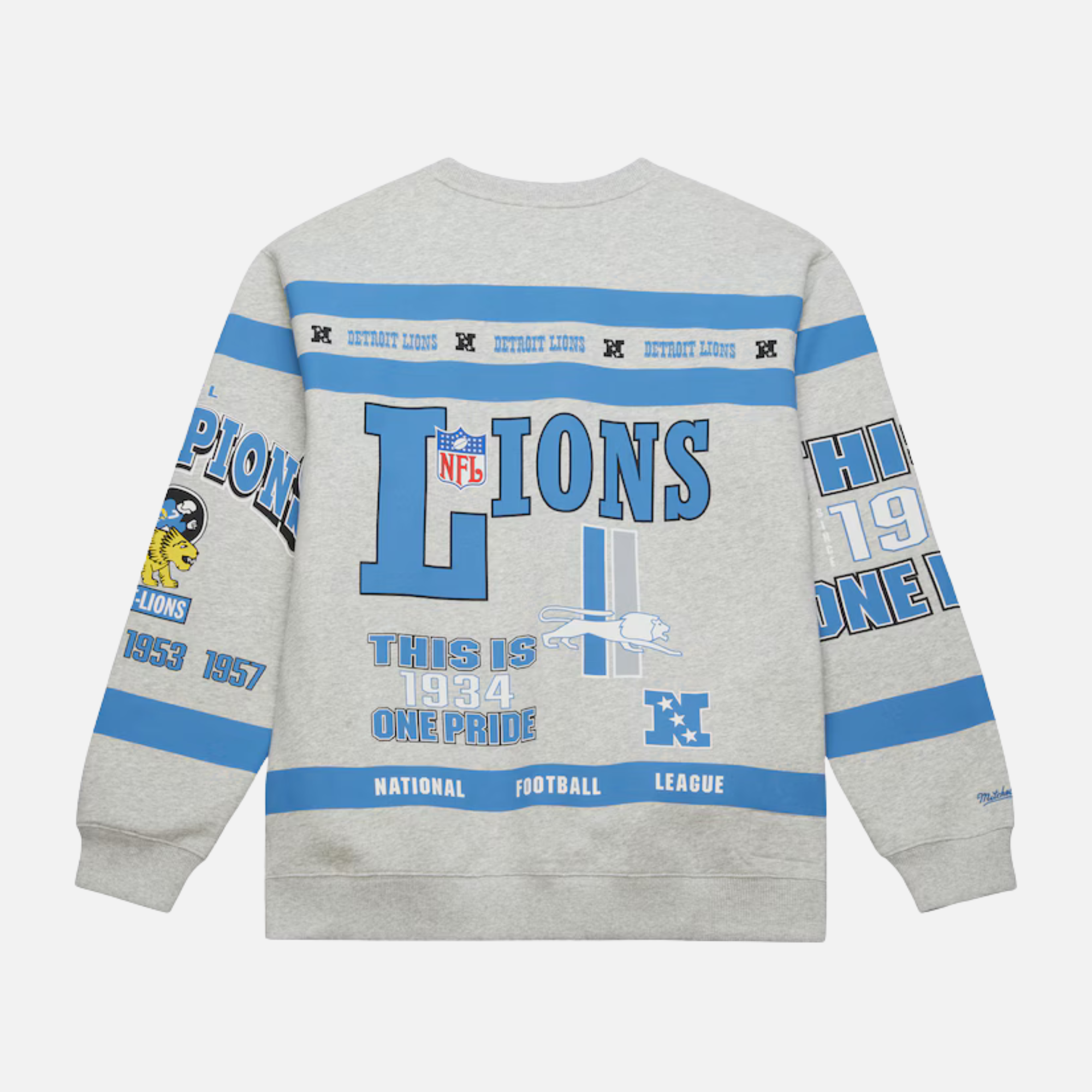 Mitchell & Ness NFL AOP Fleece Crew Vintage Logo Detroit Lions