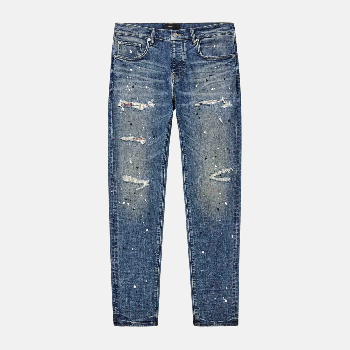 Purple Brand Skinny Plaid Paint Repair Jeans
