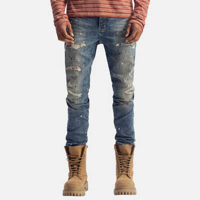 Purple Brand Skinny Plaid Paint Repair Jeans