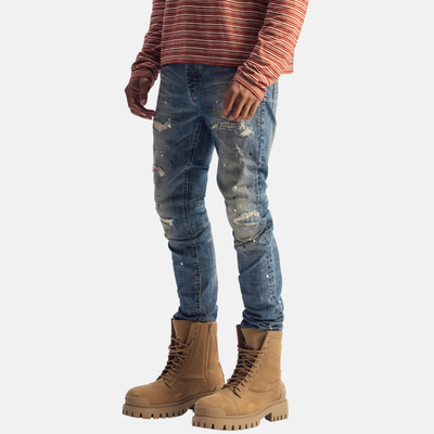 Purple Brand Skinny Plaid Paint Repair Jeans