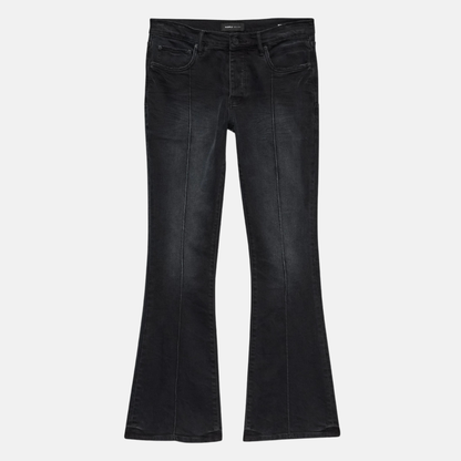 Purple Brand Black Pintuck Flare Overdye Jeans