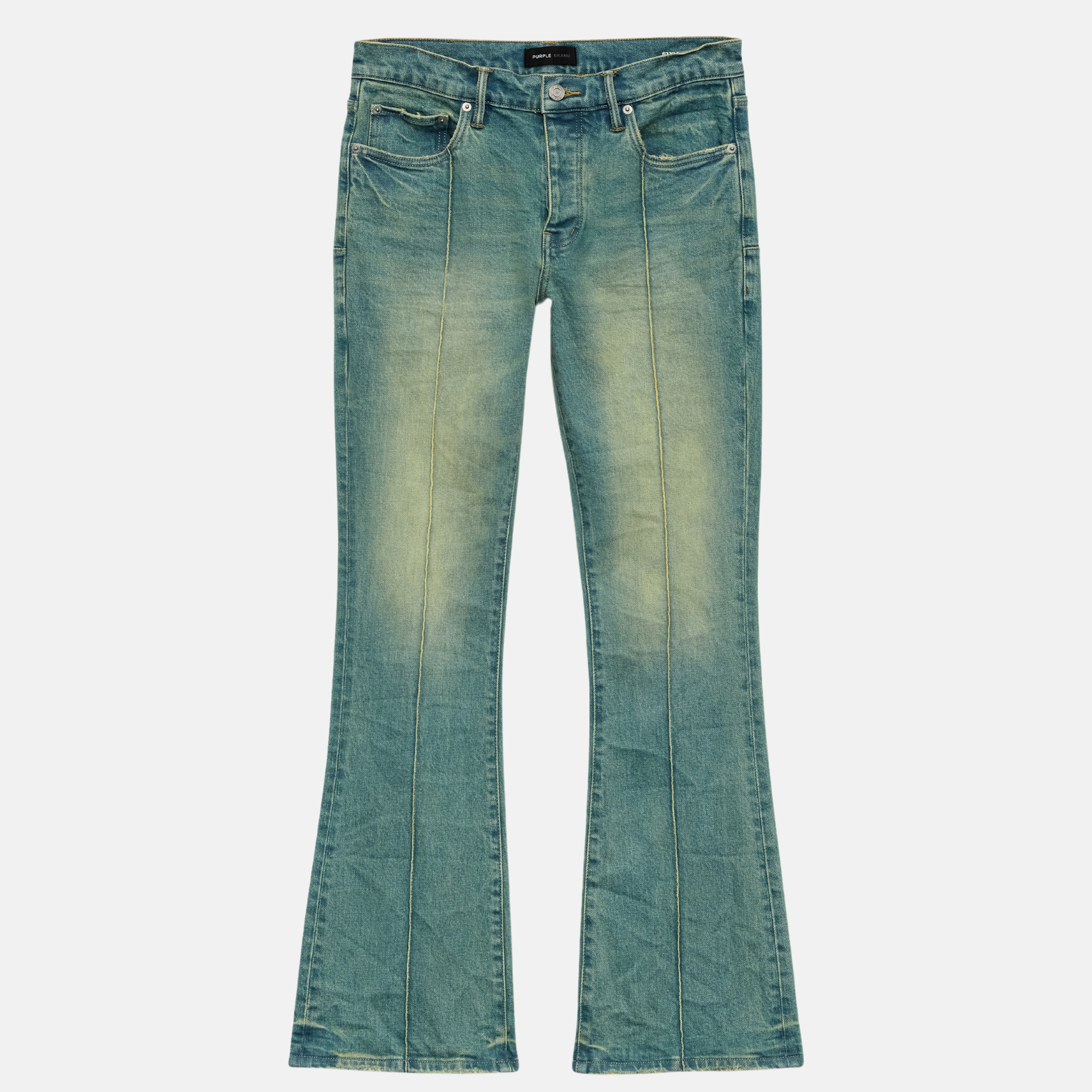 Purple Brand Light Indigo Pintuck Flare Overdye Jeans