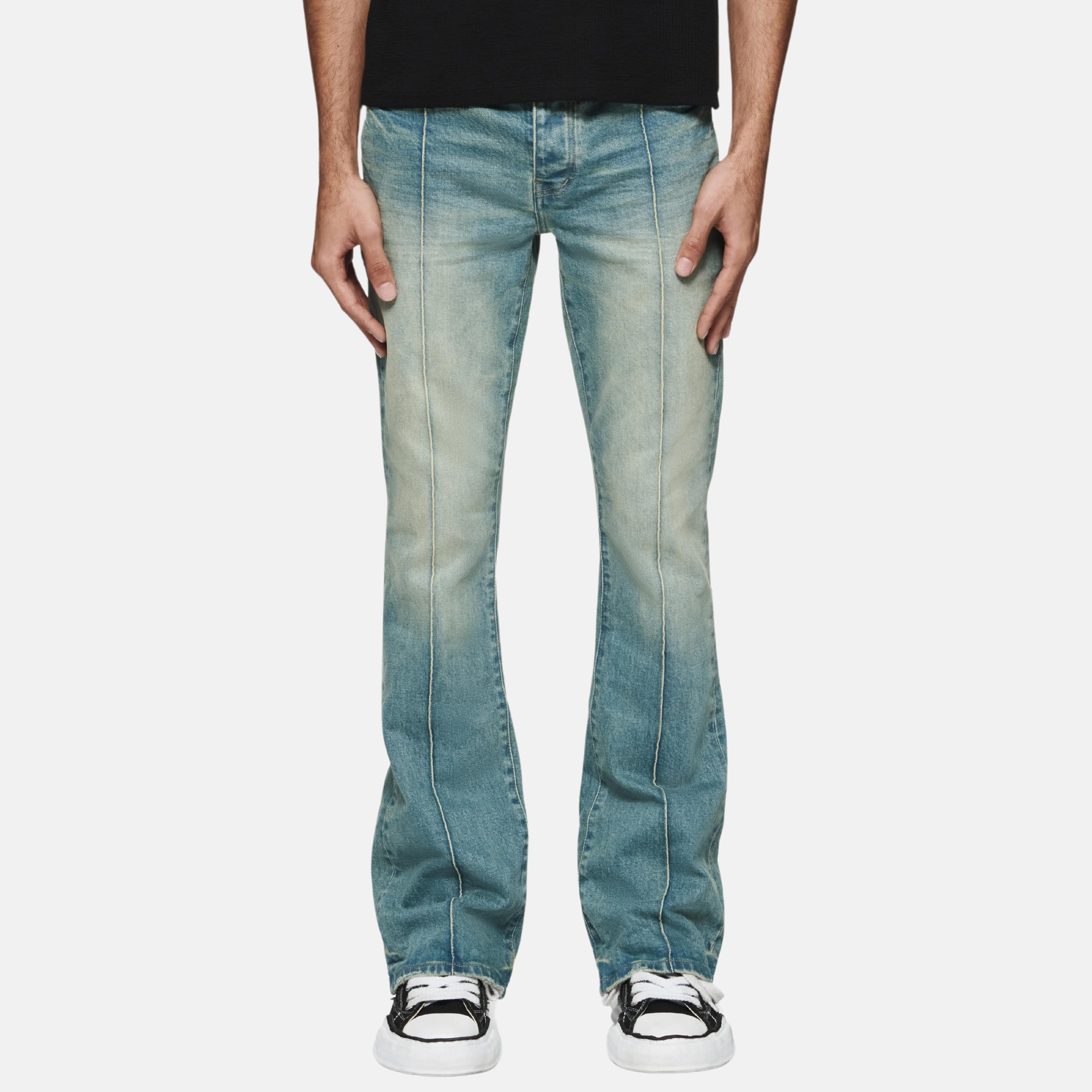 Purple Brand Light Indigo Pintuck Flare Overdye Jeans