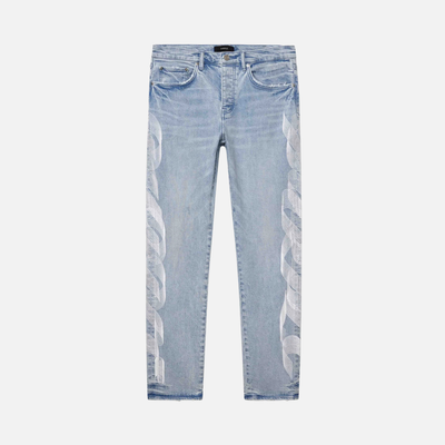 Purple Brand Embroidery Logo Light Indigo Jeans