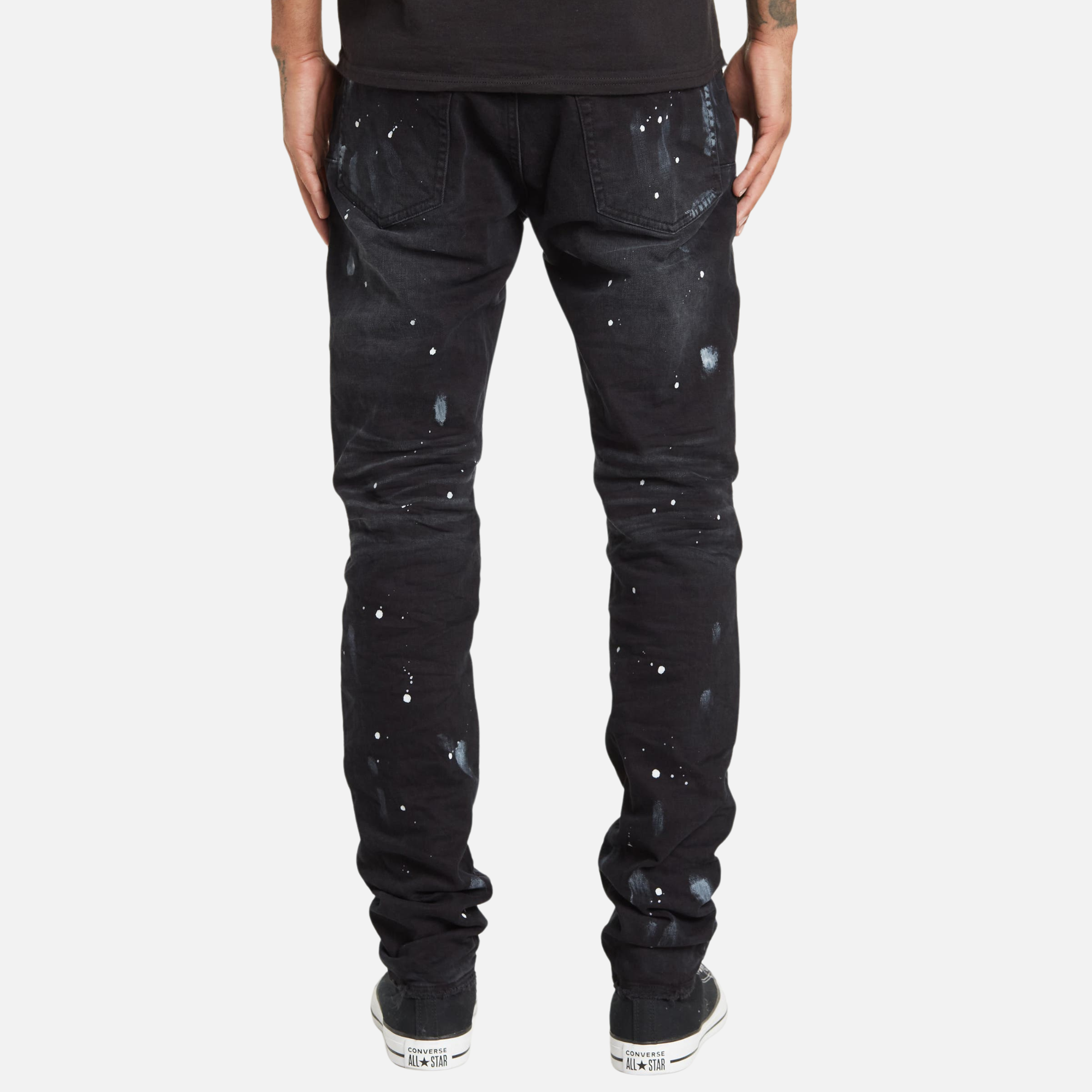 Purple Brand Black Knee Split Paint Splatter Jeans