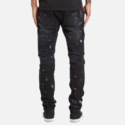 Purple Brand Black Knee Split Paint Splatter Jeans