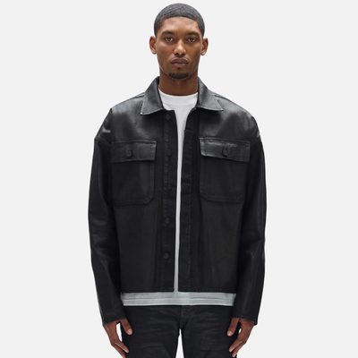 Purple Brand Black Patch Pocket Coated Jacket