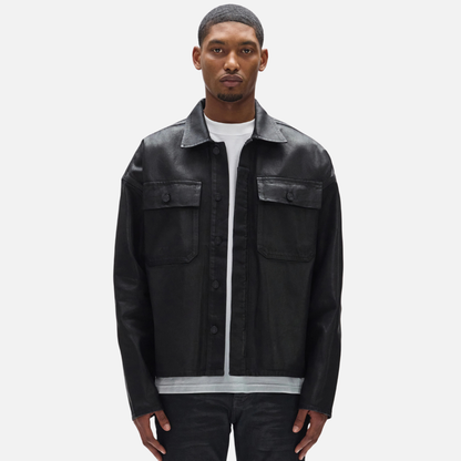 Purple Brand Black Patch Pocket Coated Jacket