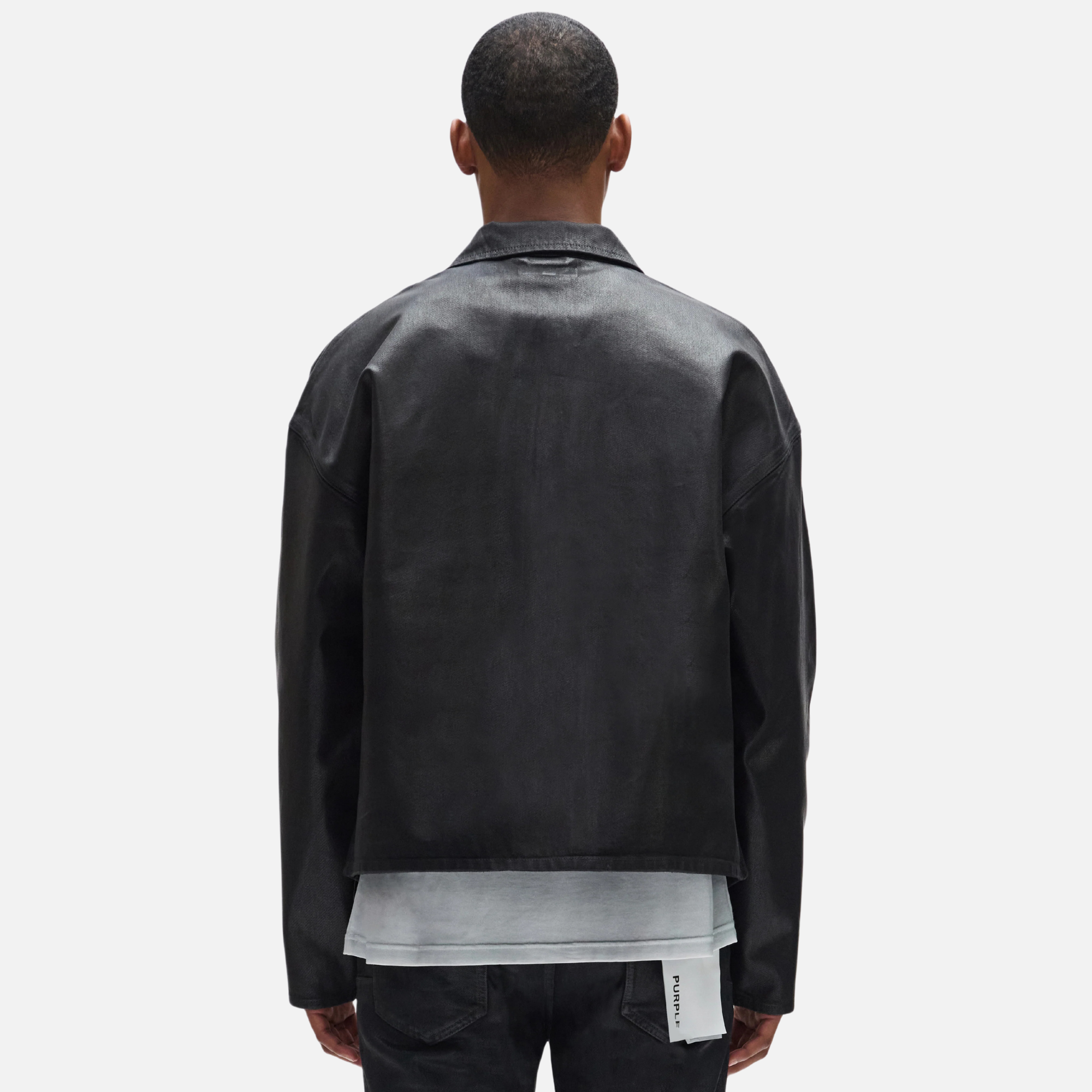 Purple Brand Black Patch Pocket Coated Jacket