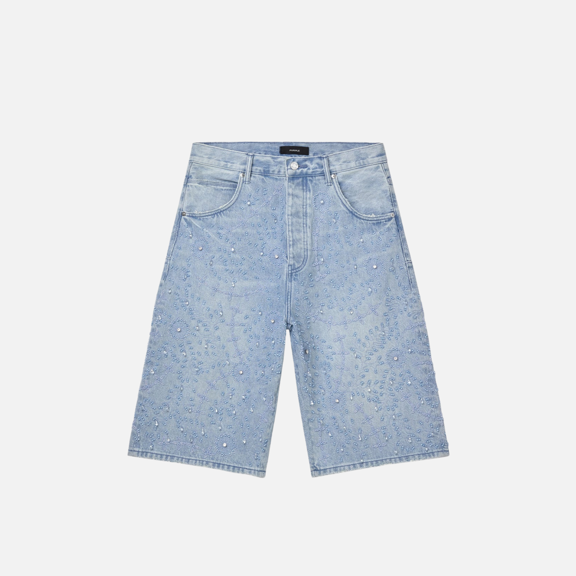 Purple Brand Super Light Indigo Embellished Denim Shorts