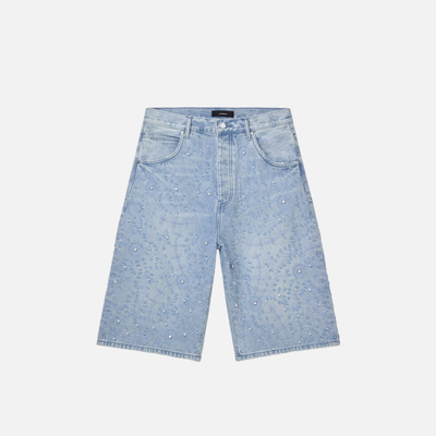 Purple Brand Super Light Indigo Embellished Denim Shorts