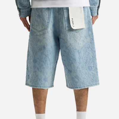 Purple Brand Super Light Indigo Embellished Denim Shorts