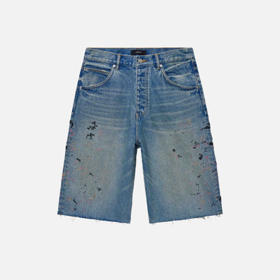Purple Brand Beaded Splatter Embroidery Mid Indigo Shorts