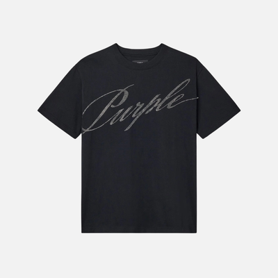 Purple Brand Crystals Black Slanted Script T-Shirt