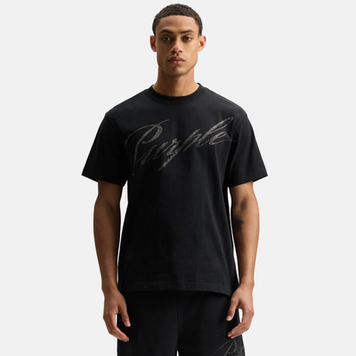 Purple Brand Crystals Black Slanted Script T-Shirt