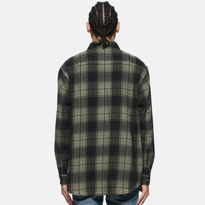 Purple Brand Winter Moss Overdyed Plaid Shirt