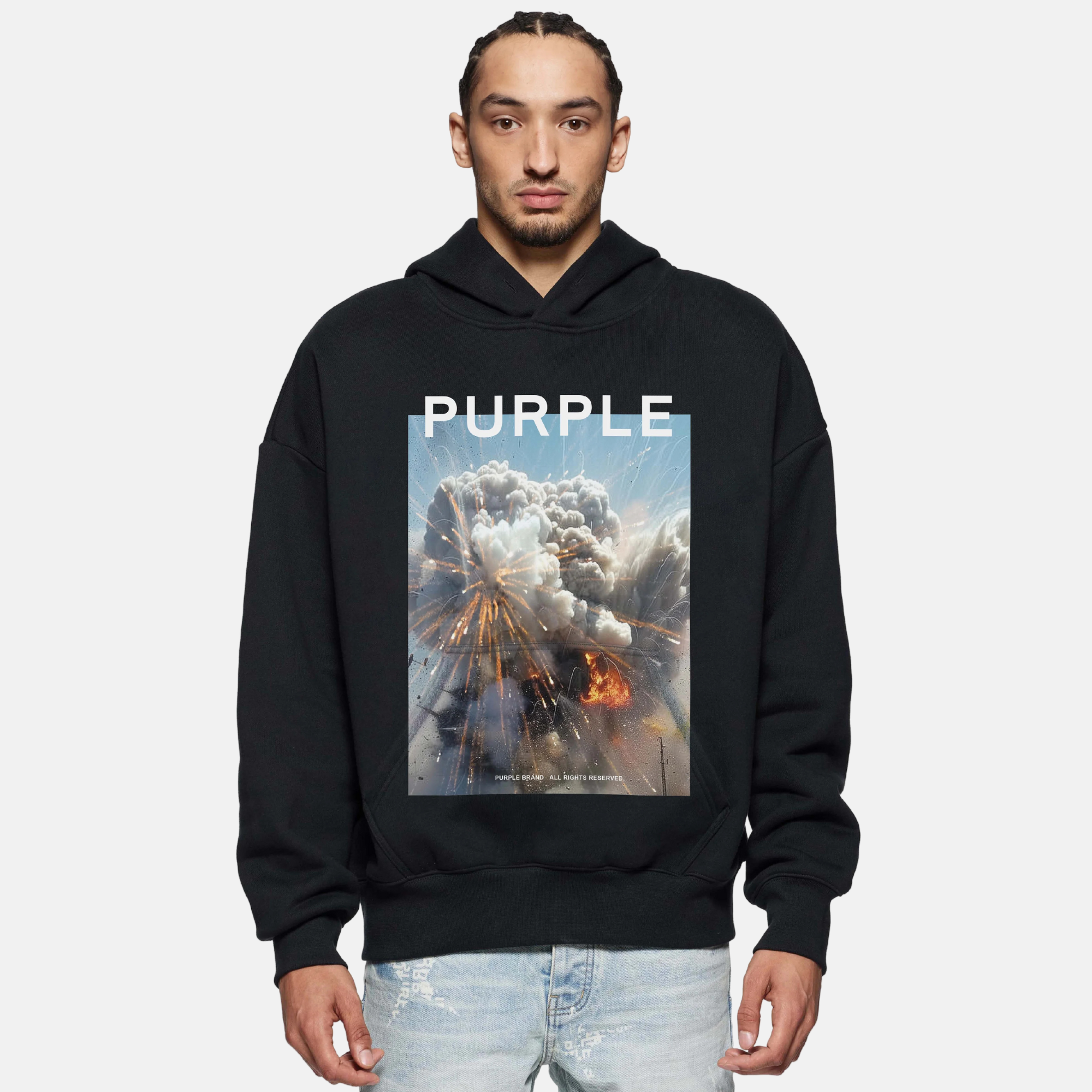 Purple Brand Black Fireworks Hoodie