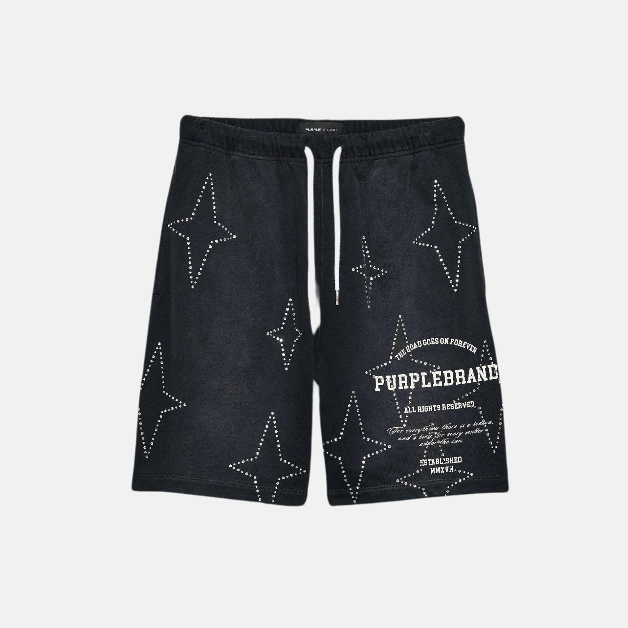 Purple Brand Black Stacked Crystal Stars Shorts