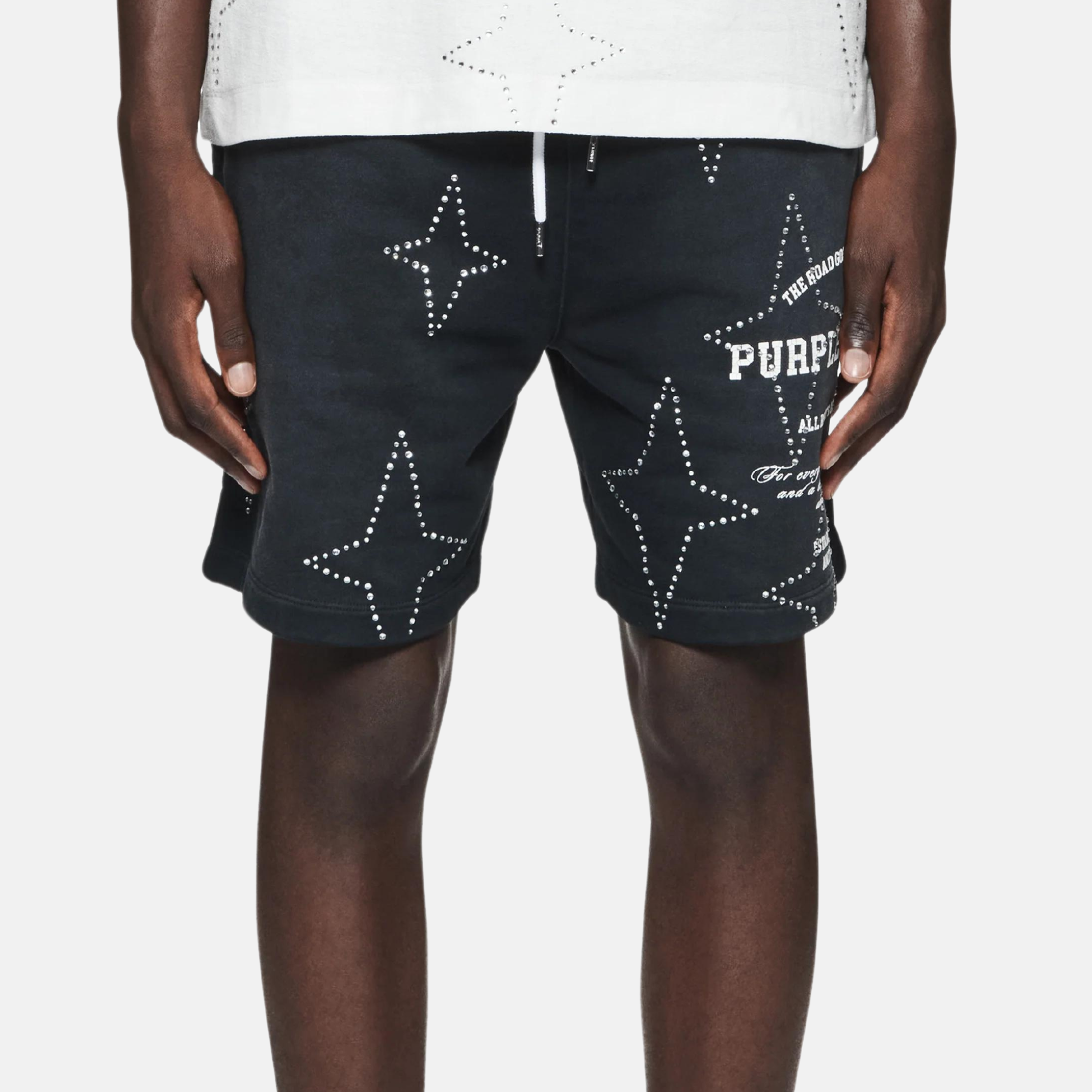 Purple Brand Black Stacked Crystal Stars Shorts